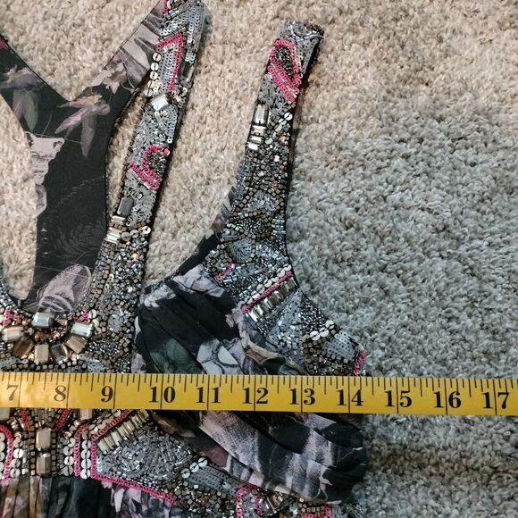 All Saints Retro Cavalry Harness Skeleton Floral Black Silk Maxi Dress Sz 10 - Picture 4 of 9